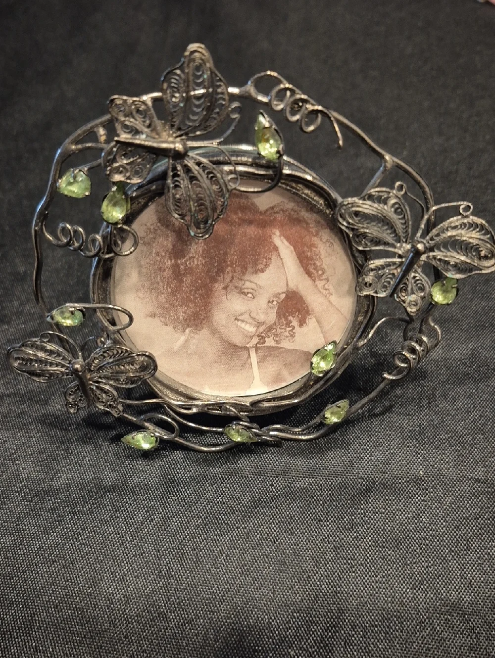 Delicate Butterfly Filigree 4x4 Frame with Light Green Accents Art Deco Vintage